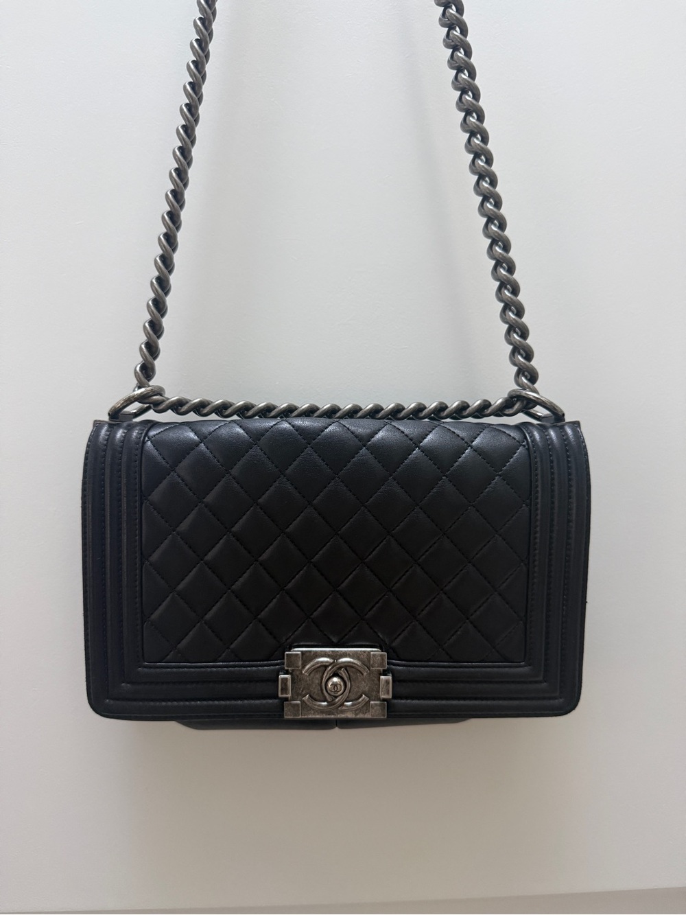 CHANEL Black LeBoy Lambskin Medium Shoulder Bag with Silver Hardware